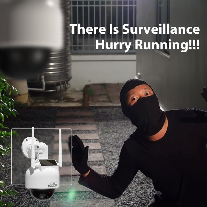BNT Solar Dummy Fake Camera Security Outdoor, Solar Powered Simulated Surveillance Cameras with 1 Flashing Red LED Light/CCTV Sticker, Fake Dome Camera for Home.(Battery not Included) - Image 4